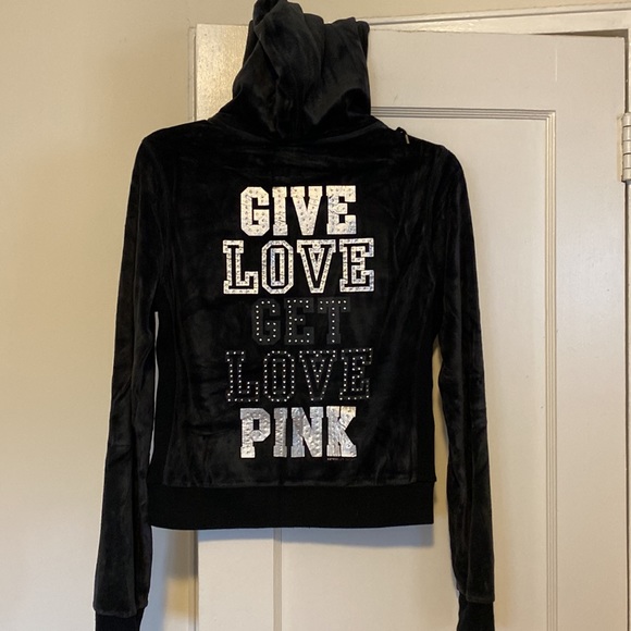 PINK Victoria's Secret Tops - Victoria’s Secret Pink vintage Y2K velour black zip up hoodie size medium